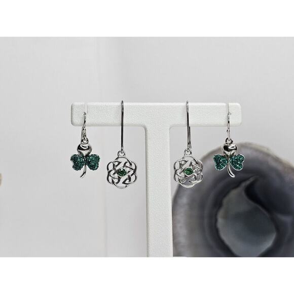 Unbranded Jewelry - 925 Sterling Silver Dangle Earring Lot (2) Celtic & Clover Designs
